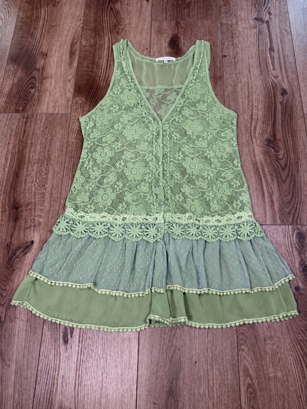 Pretty Angel Sage Green Lace Boho Fairycore Cottagecore Dress - Picture 2 of 9